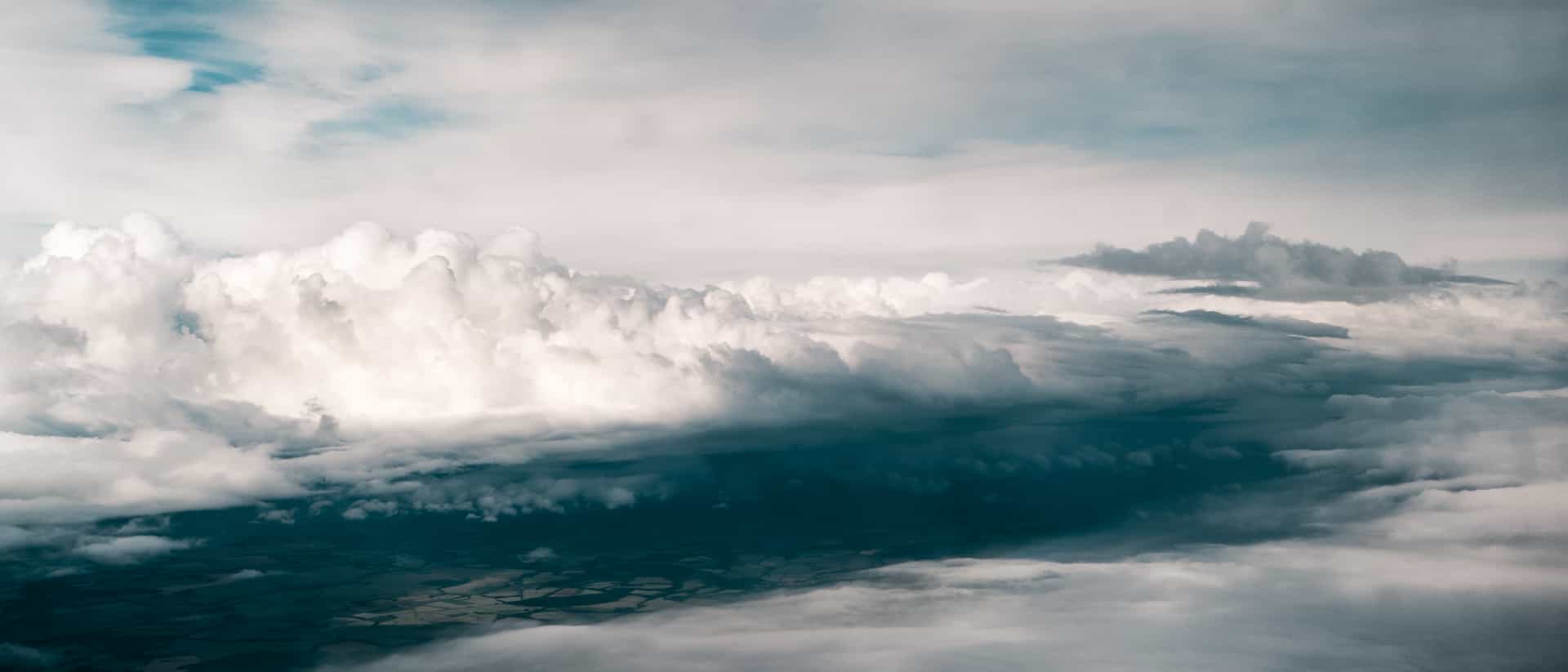 2015 photo taken from an airplane from Sweden to United Kingdom, view over some clouds.