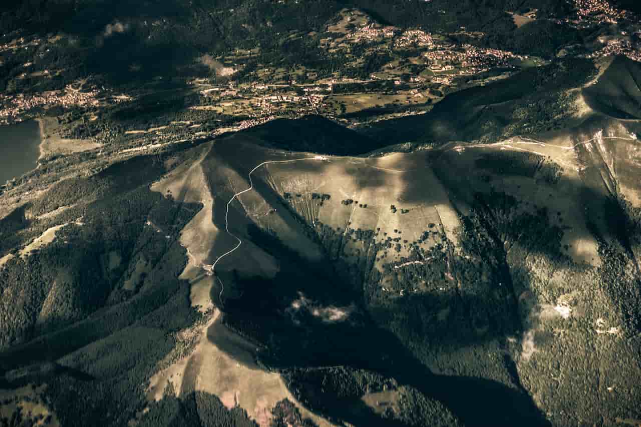 Europe sky view, aerial view over the alpern landscape.