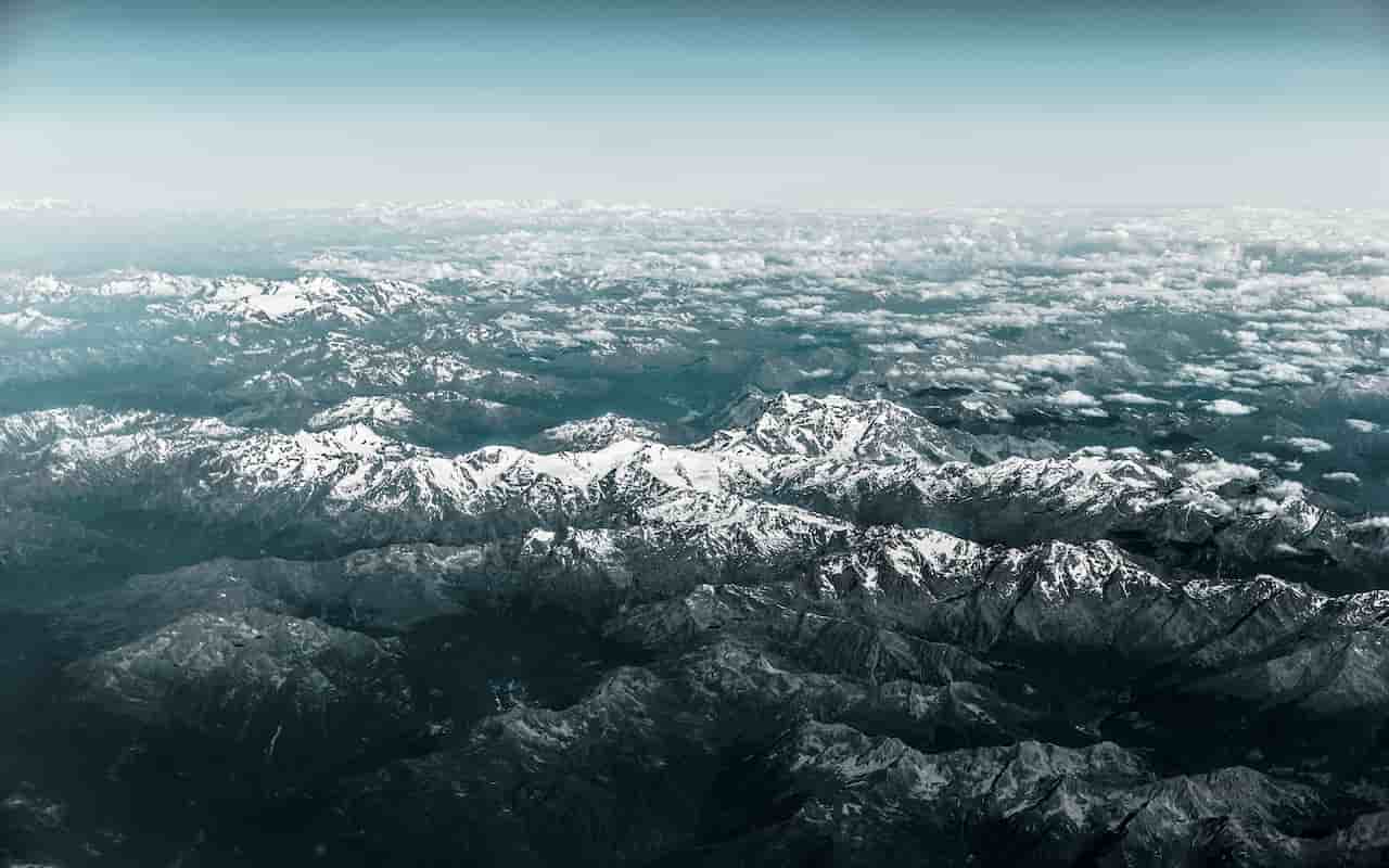 Mountains, aerial view over the alpern landscape.