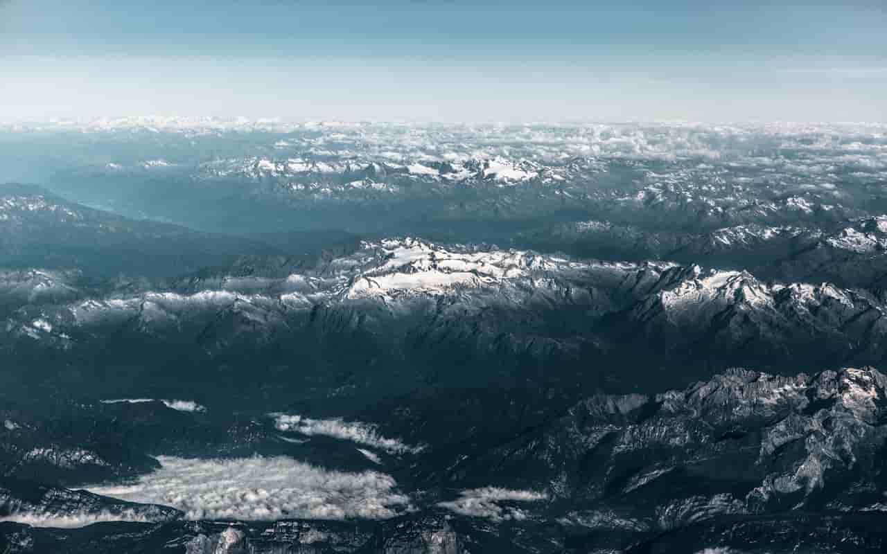 Just mountains, aerial view over the alpern landscape.