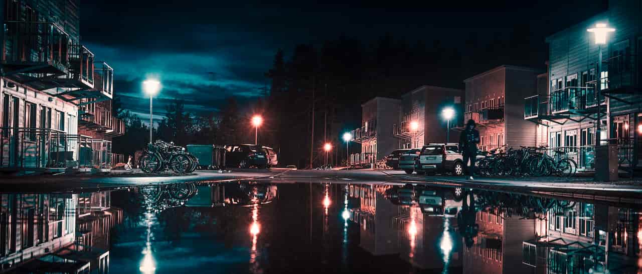 Karlstad campus at a rainy night, 2019