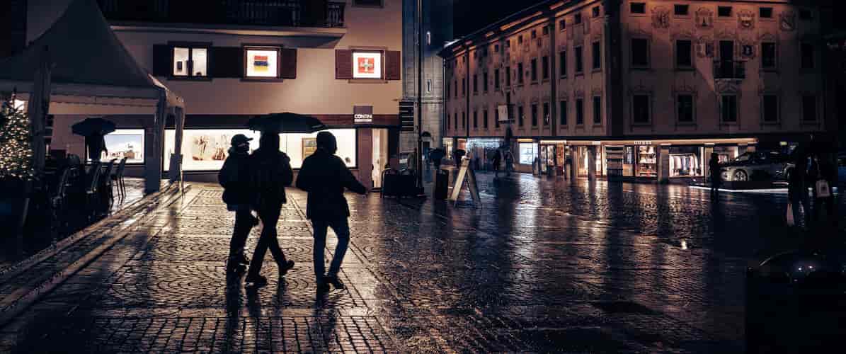 A rainy night in Cortina d'Ampezzo city, 2024