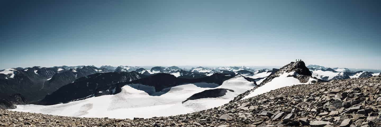 Panorama view over Jotunheimen close to the Galdhøpiggen top (stitched panorama image)